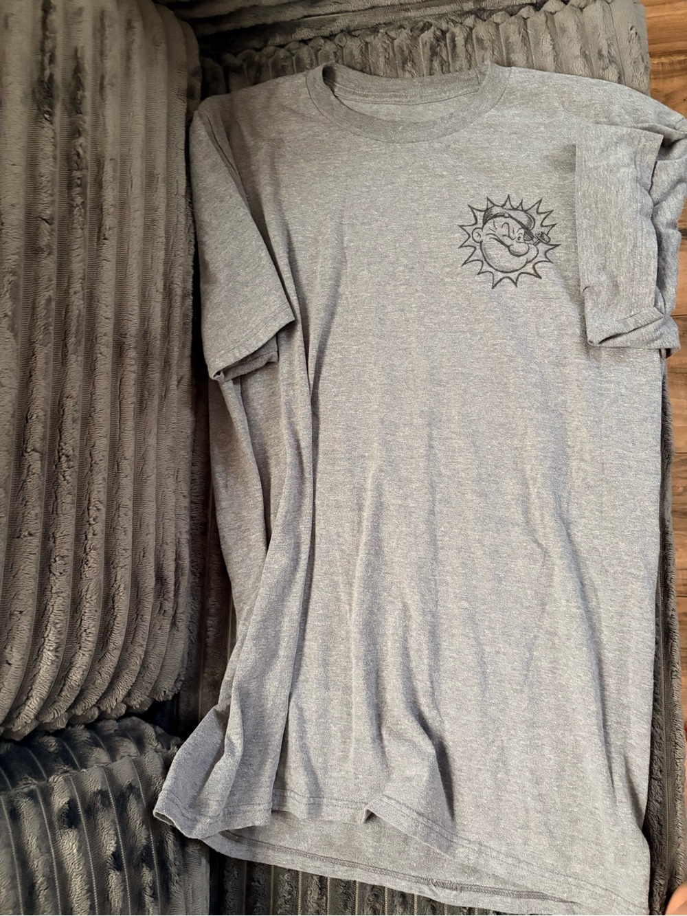 Gray Short-Sleeve Crewneck T-Shirt with popey Graphic